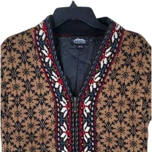 Vtg Icelandic Design Sweater Jacket Womens S Nordic Brown Multicolor Lined - Picture 4 of 15